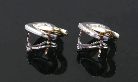 Modern Italian 14K Yellow & White Gold Double Heart Love Earrings Omega Backs