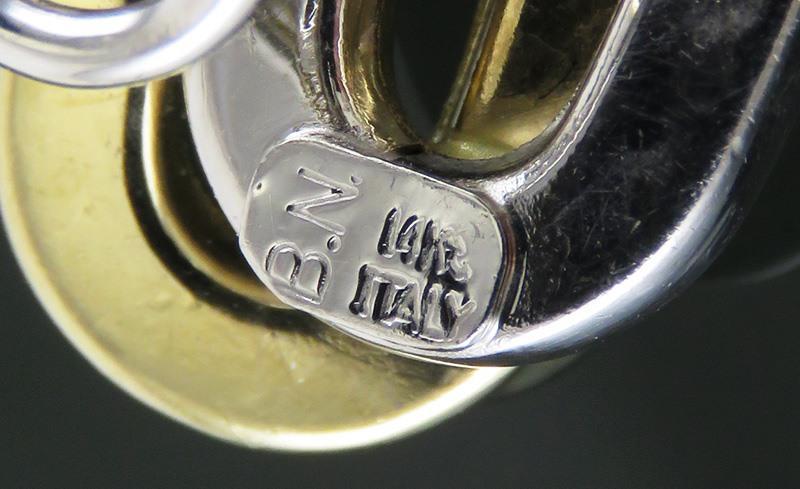 Modern Italian 14K Yellow & White Gold Double Heart Love Earrings Omega Backs