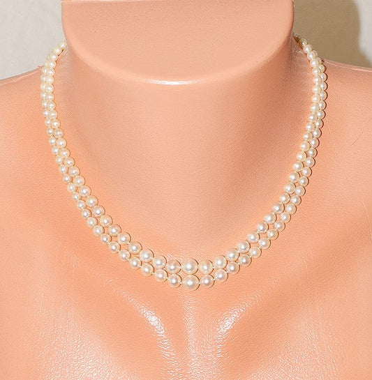 Classy Double Strand Graduated Pearl Necklace w/ 14k White Gold Filigree Clasp