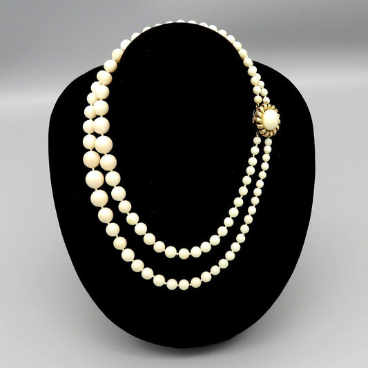 Vintage Natural Coral Graduated 5 to 13 mm Double Strand 14K Clasp Necklace