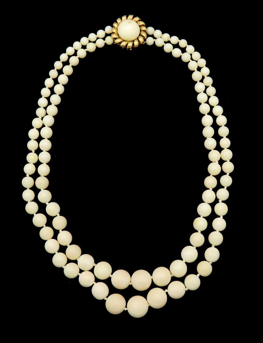 Vintage Natural Coral Graduated 5 to 13 mm Double Strand 14K Clasp Necklace