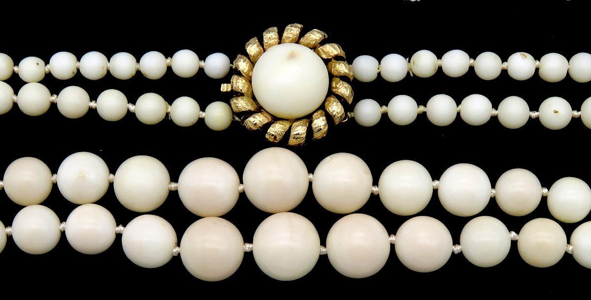 Vintage Natural Coral Graduated 5 to 13 mm Double Strand 14K Clasp Necklace