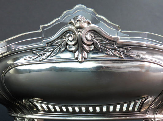 Impressive Antique German 800 Silver Glass Lined Double Handle Centerpiece Bowl