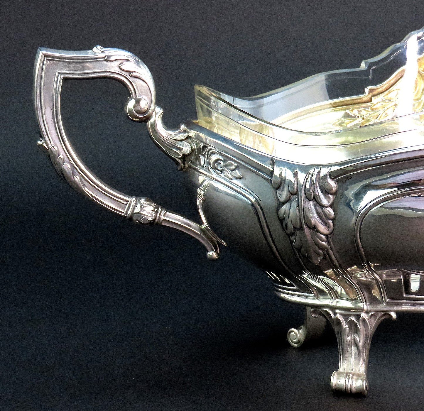 Impressive Antique German 800 Silver Glass Lined Double Handle Centerpiece Bowl