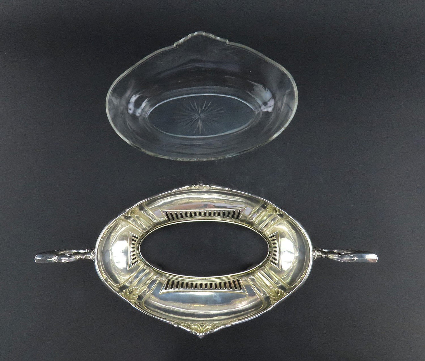 Impressive Antique German 800 Silver Glass Lined Double Handle Centerpiece Bowl