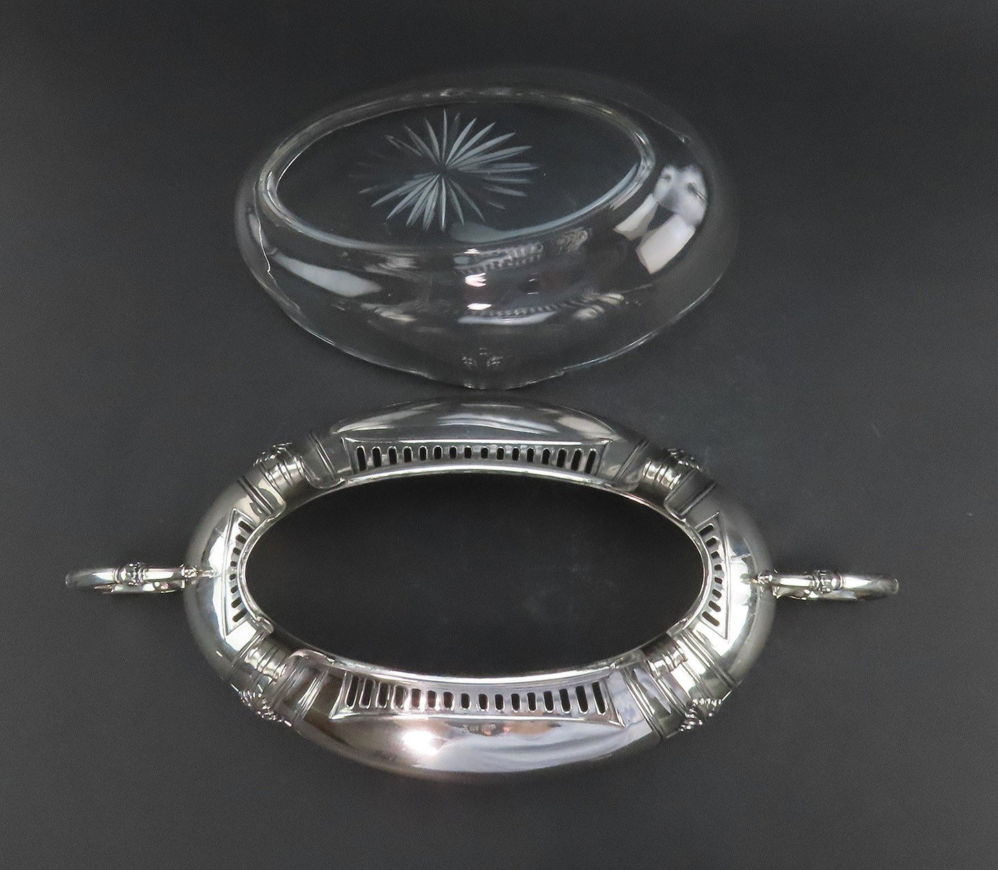 Impressive Antique German 800 Silver Glass Lined Double Handle Centerpiece Bowl