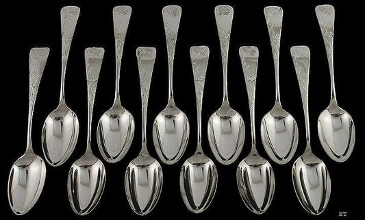 12 Antique Gorham Carnation 1894 Sterling Silver Teaspoons 5 7/8" H Mono