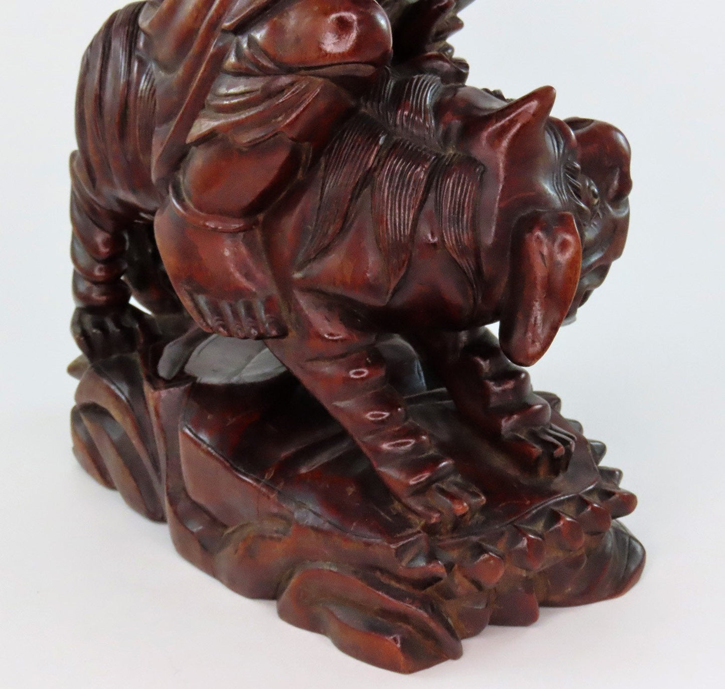 Rare 20th C Chinese Wood Carved Statue Daoist Immortal Liu Haichan w Fu Lion