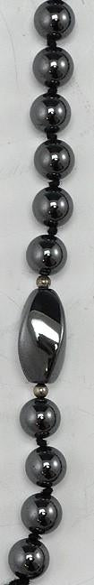 Long Genuine Hematite Beaded Necklace w/Silver Plated Pendant and Tassel