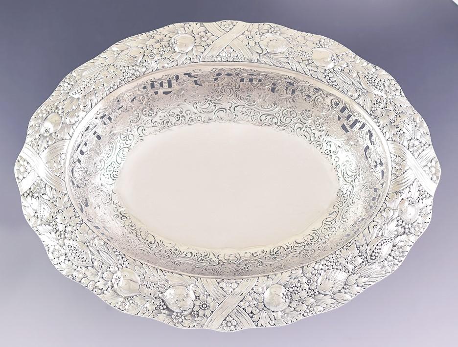 Antique Art Nouveau German .800 Silver Raised Serving Dish/Bowl 11" X 14 1/4"