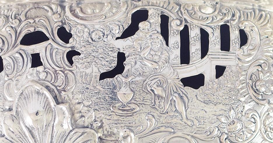 Antique Art Nouveau German .800 Silver Raised Serving Dish/Bowl 11" X 14 1/4"