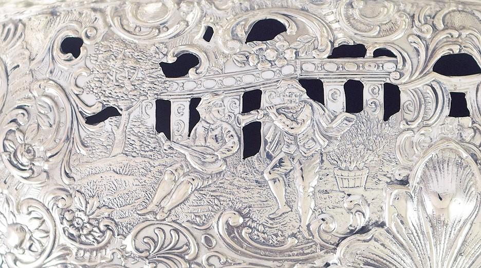 Antique Art Nouveau German .800 Silver Raised Serving Dish/Bowl 11" X 14 1/4"