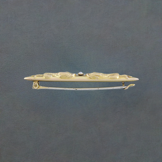 Antique 14k Yellow Gold Seed Pearl Chinese Dragon Carp Bar Pin