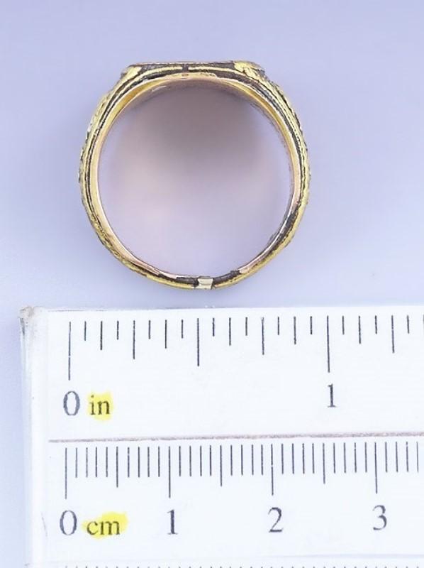 Superb 1800s Spain Toledo Damascene Gold Inlay Mixed Metal Dragon Griffin Ring