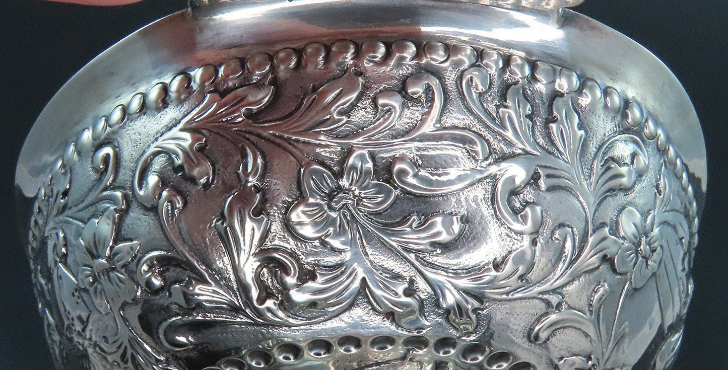 1902 Small Dutch Silver Footed Bowl Genre Scenes w/ Fancy Decorations