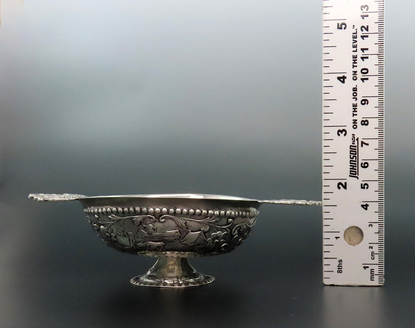 1902 Small Dutch Silver Footed Bowl Genre Scenes w/ Fancy Decorations