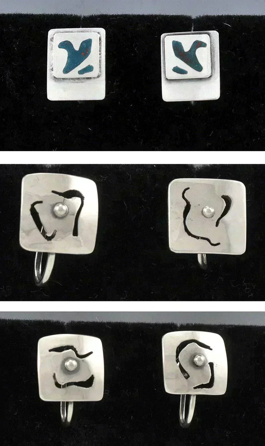 3 Pairs Lorna Pearson Sterling Silver Screw Back Earrings Hand Made