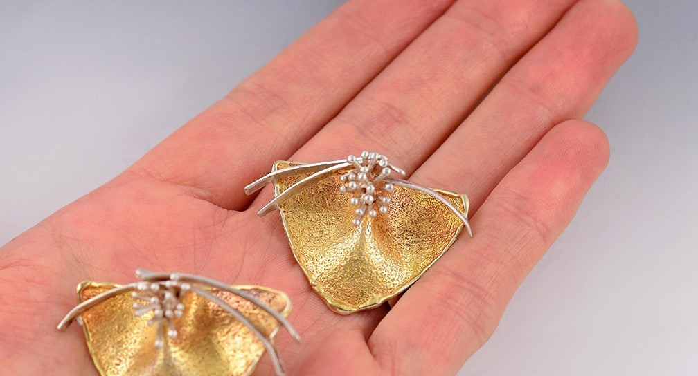 Vintage Floral Gilded Sterling Silver Pierced Earrings