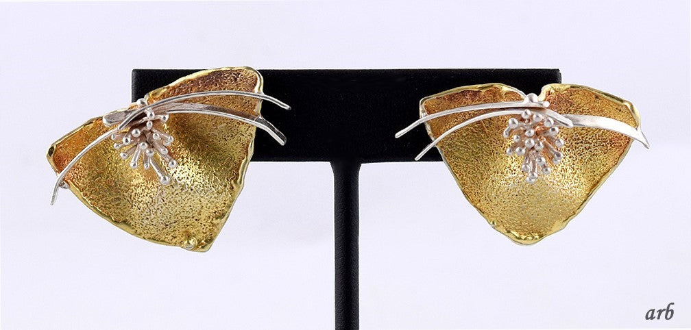 Vintage Floral Gilded Sterling Silver Pierced Earrings