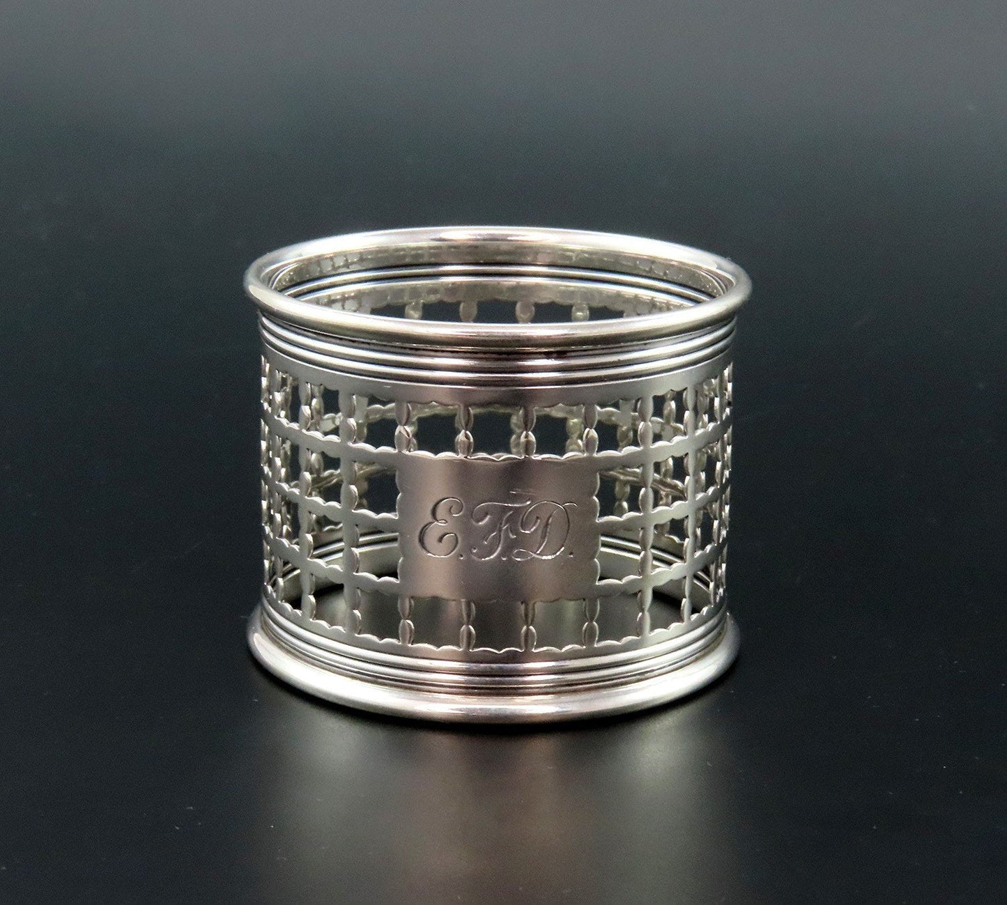Nice Antique Gorham Sterling Silver Openwork Net Lattice Napkin Ring B3631