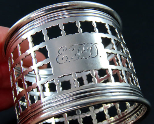 Nice Antique Gorham Sterling Silver Openwork Net Lattice Napkin Ring B3631
