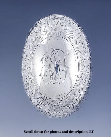 1885 English Sterling Silver Egg Form Vinaigrette Scent Pomander Nice Engraving