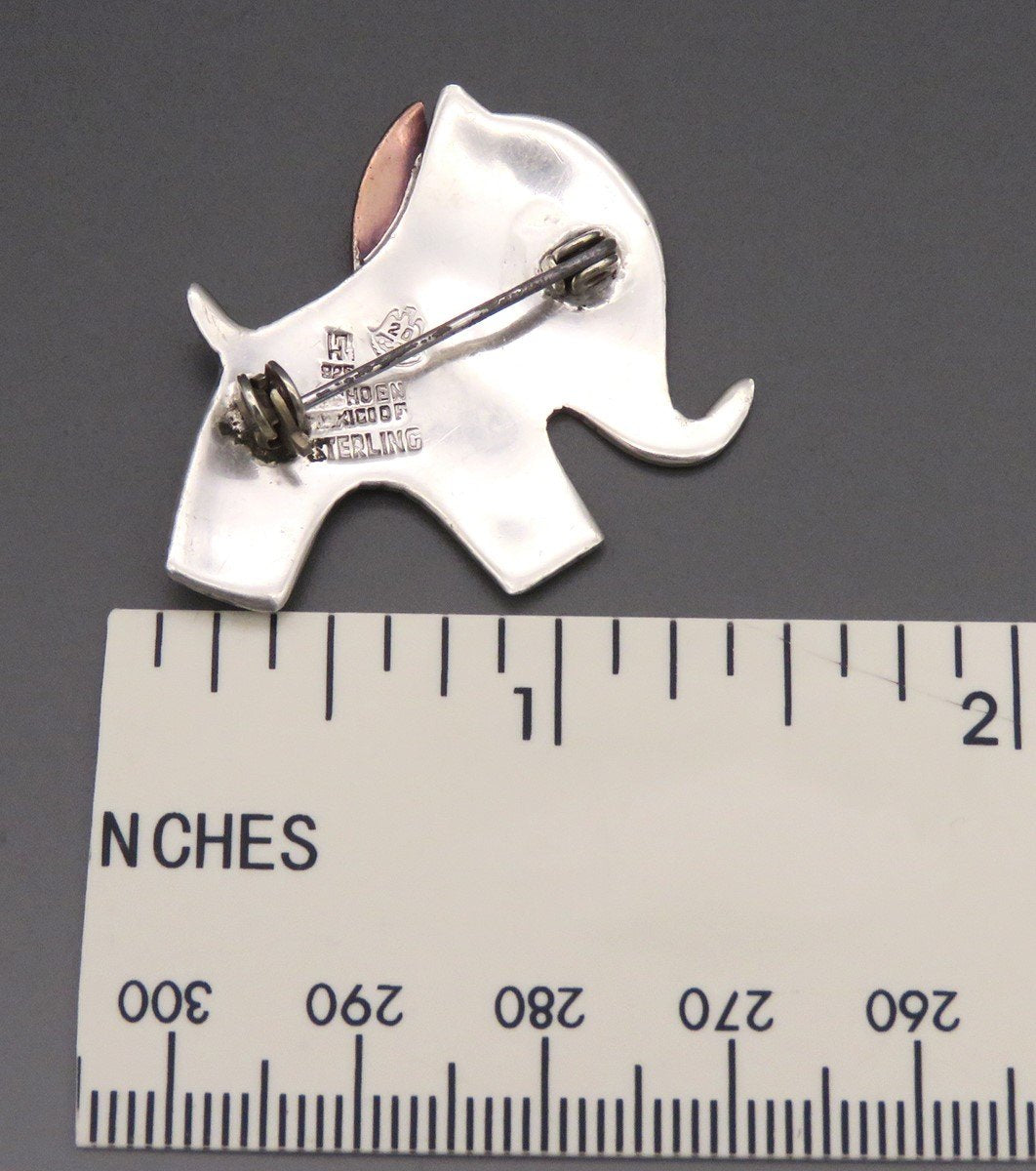 Unique Artisan Mexican Sterling Silver Copper Mixed Metal Elephant Pin Brooch