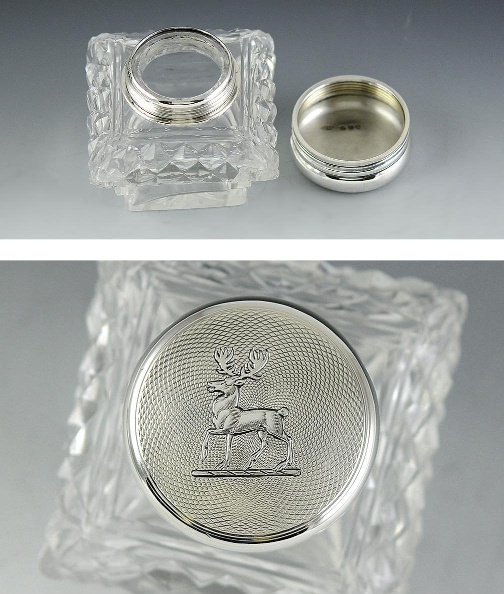 Fine 1912 English Sterling & Cut Glass Acanthus Leaf Inkwell Stand