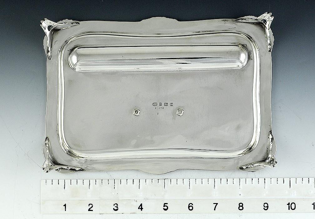 Fine 1912 English Sterling & Cut Glass Acanthus Leaf Inkwell Stand