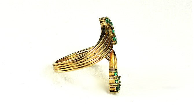 Neat 14k Yellow Gold Emeralds Shooting Star Shaped Design Ring Size 5.5