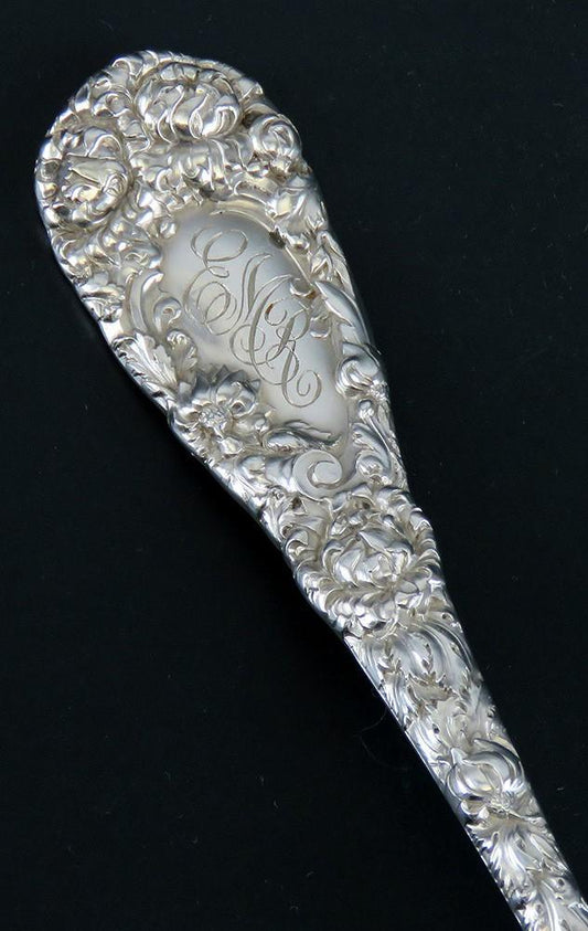 Antique Sterling Silver Durgin Chrysanthemum 1893 Gold Bowl Serving Spoon 9"