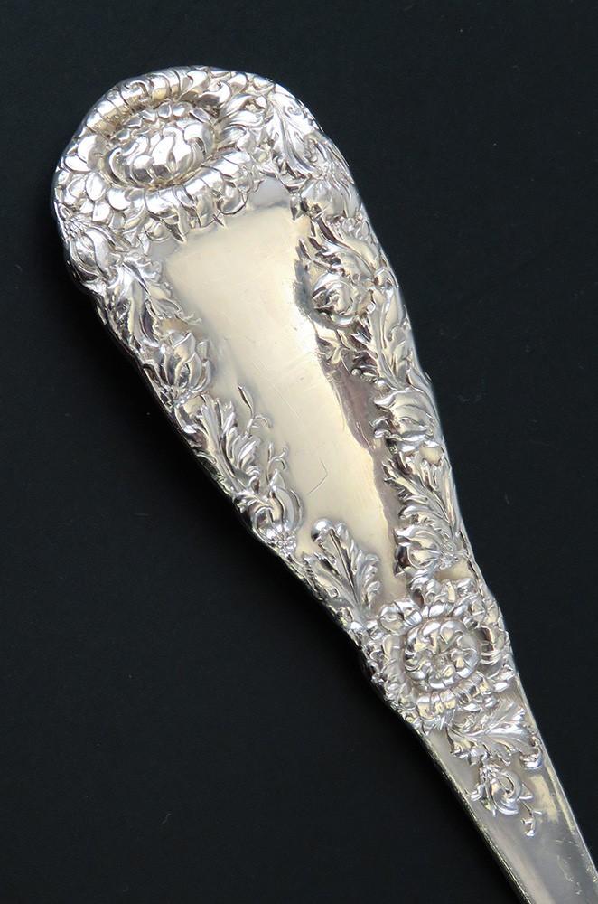 Antique Sterling Silver Durgin Chrysanthemum 1893 Gold Bowl Serving Spoon 9"