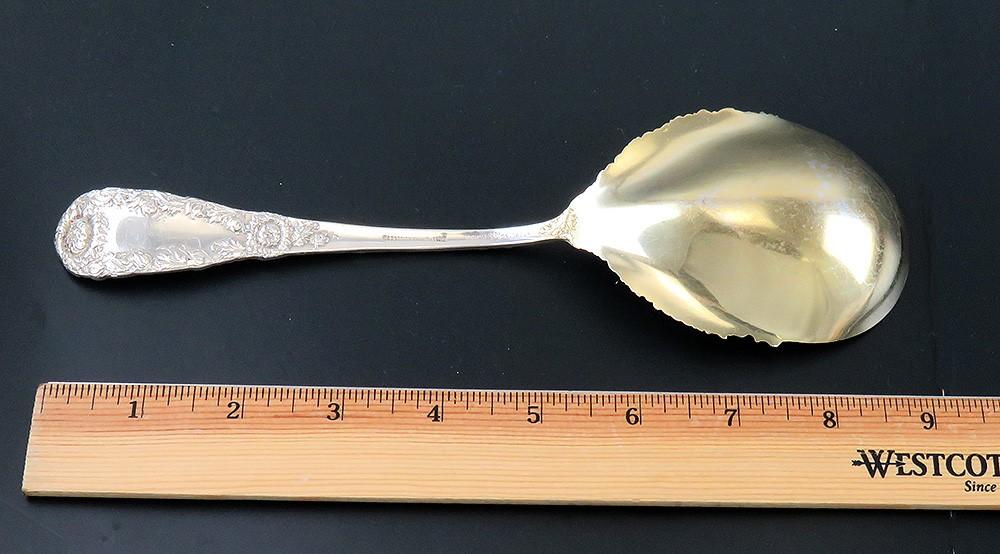 Antique Sterling Silver Durgin Chrysanthemum 1893 Gold Bowl Serving Spoon 9"