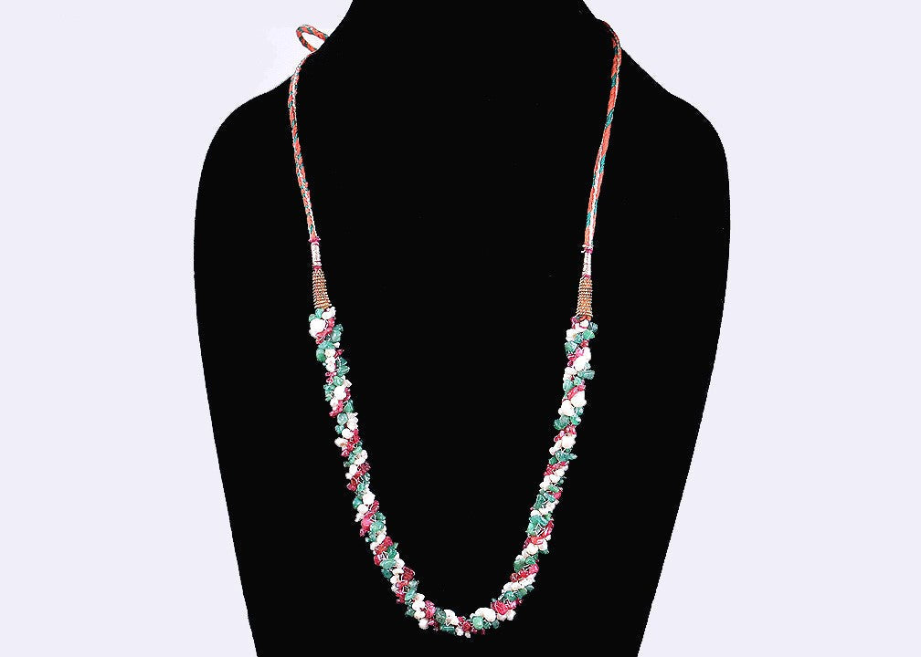 Lovely 1920s/30s Twisted Emerald/Ruby/Pearl Gemstone Necklace, Likely of India