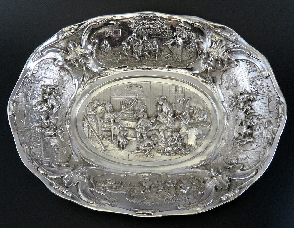 Antique 1917 Dutch Silver Colonial Style Hand Chased Centerpiece Cabinet Bowl