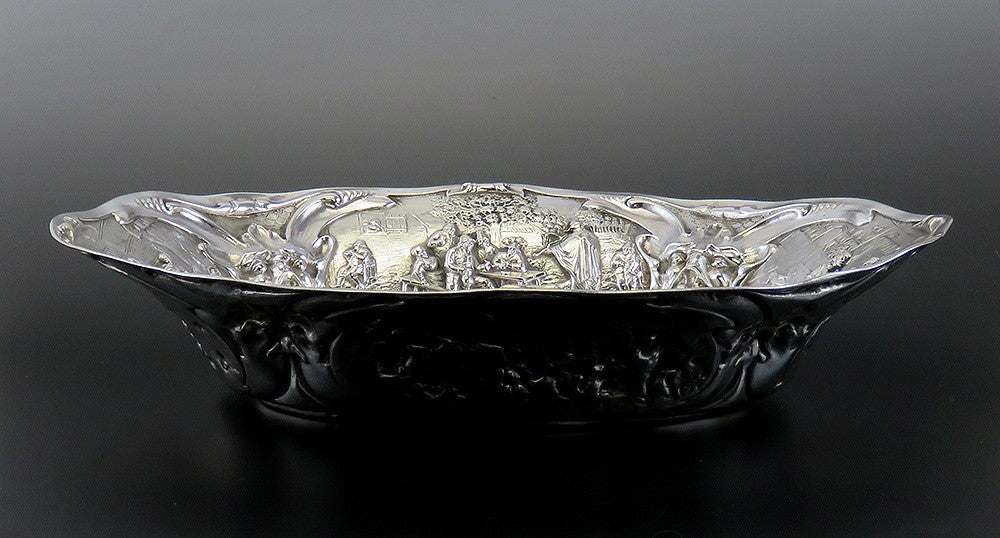 Antique 1917 Dutch Silver Colonial Style Hand Chased Centerpiece Cabinet Bowl