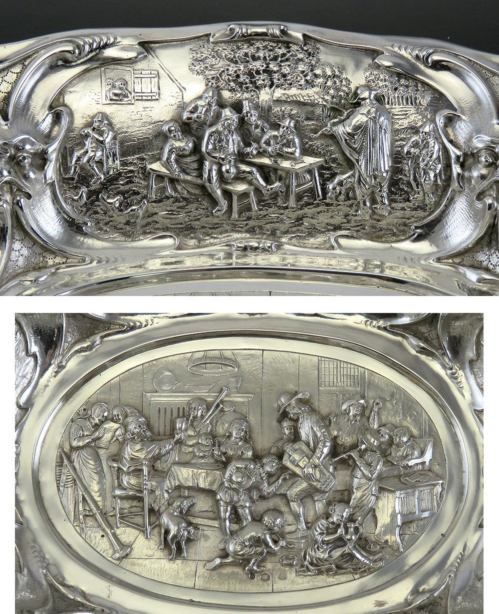 Antique 1917 Dutch Silver Colonial Style Hand Chased Centerpiece Cabinet Bowl