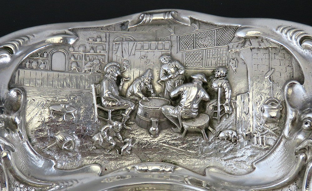 Antique 1917 Dutch Silver Colonial Style Hand Chased Centerpiece Cabinet Bowl