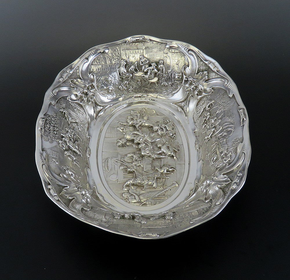 Antique 1917 Dutch Silver Colonial Style Hand Chased Centerpiece Cabinet Bowl