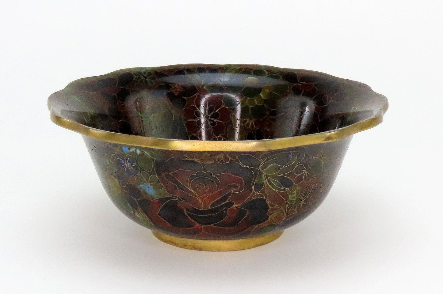Beautiful VTG Chinese or Japanese Cloisonne Enamel Rose Floral Bowl