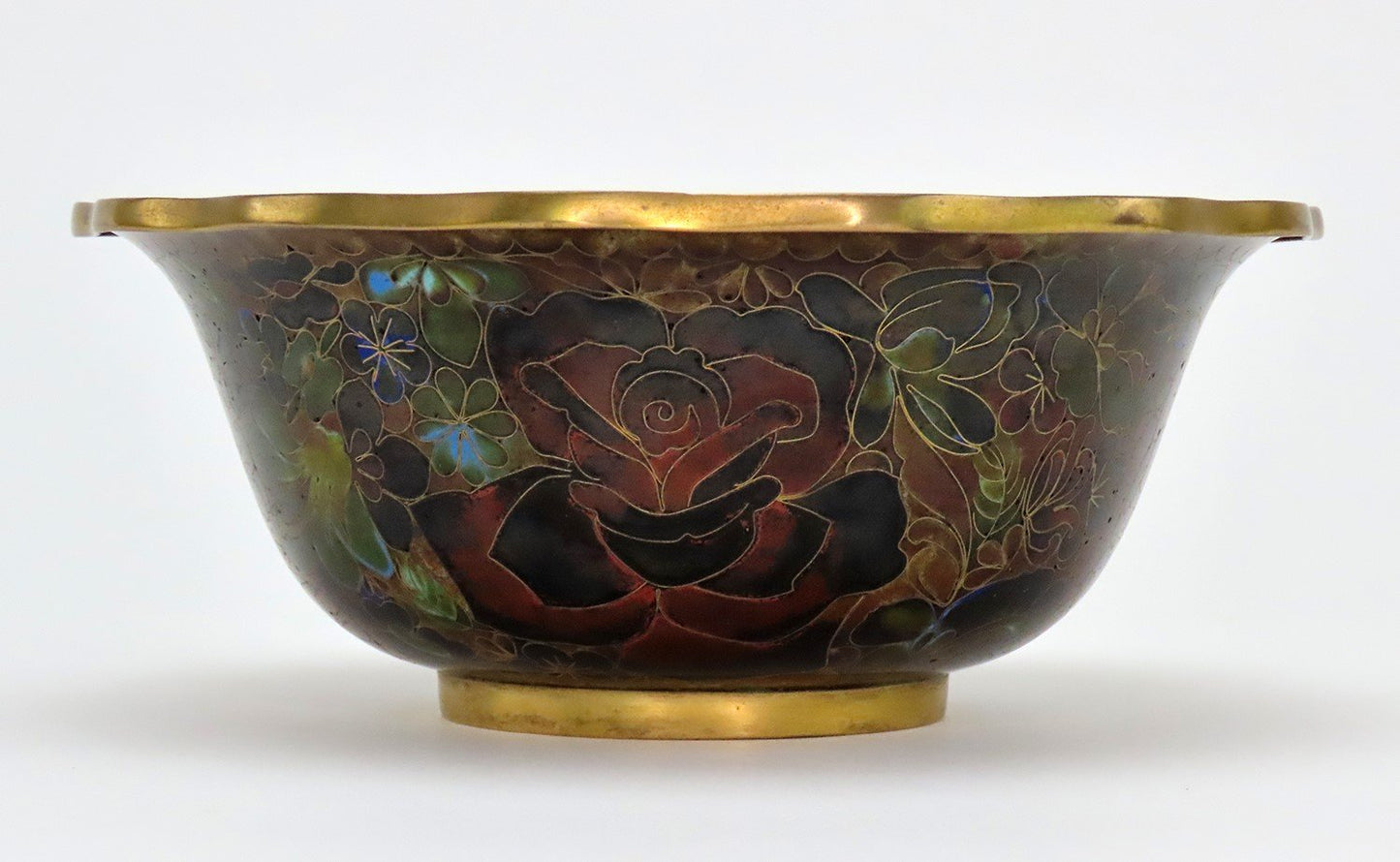 Beautiful VTG Chinese or Japanese Cloisonne Enamel Rose Floral Bowl