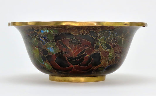 Beautiful VTG Chinese or Japanese Cloisonne Enamel Rose Floral Bowl