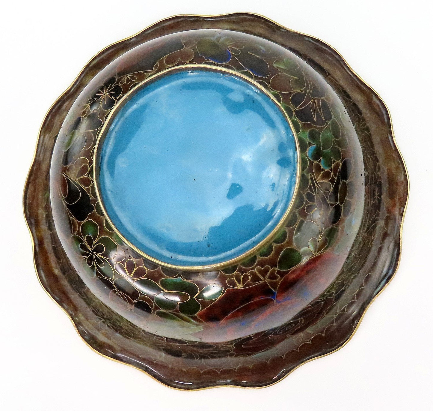 Beautiful VTG Chinese or Japanese Cloisonne Enamel Rose Floral Bowl