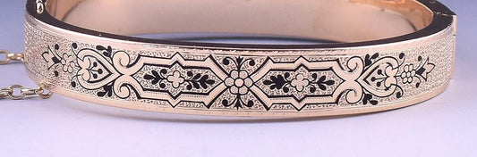 Fabulous Antique American Victorian 14K Gold Enamel Bangle/Bracelet Size 6 1/4
