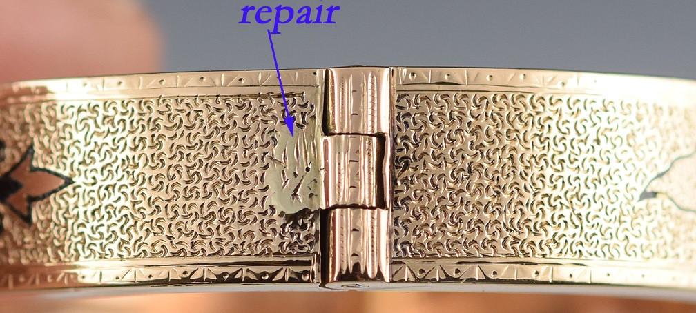 Fabulous Antique American Victorian 14K Gold Enamel Bangle/Bracelet Size 6 1/4