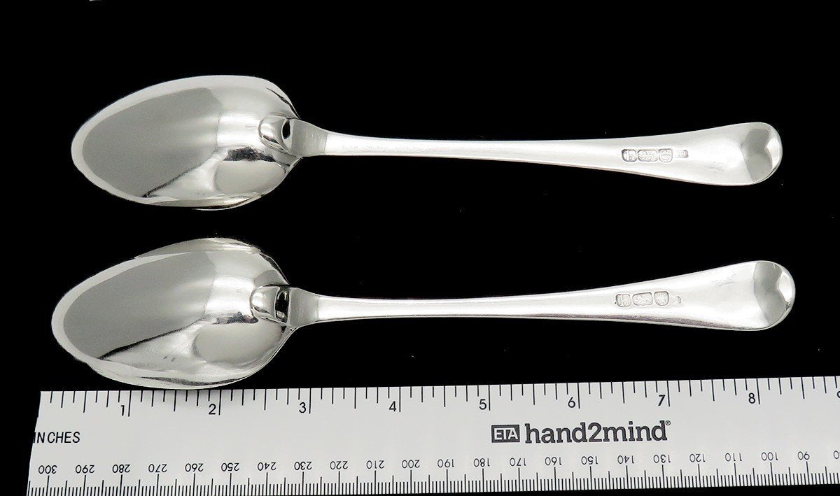 1783 Antique English Sterling Silver Serving Spoon Pair W Monogram 8 1/2 inches