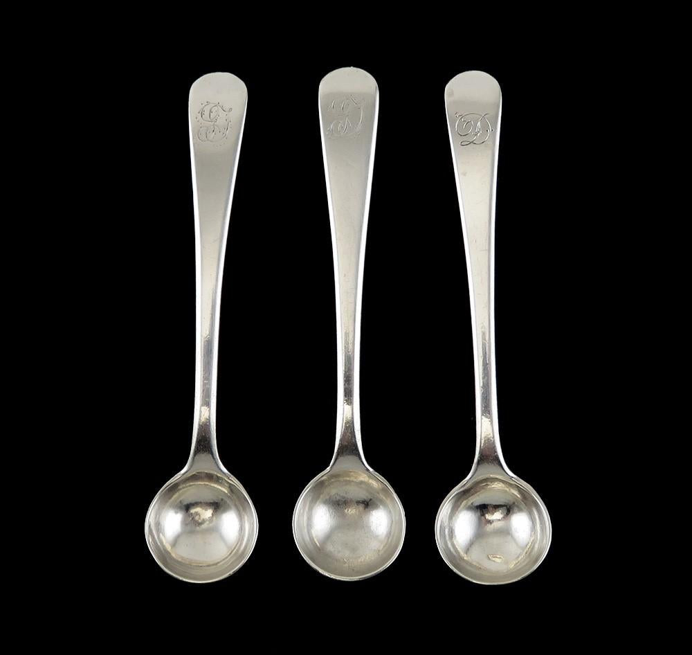 3 Antique 1817 English Georgian Sterling Silver Master Salt Spoons