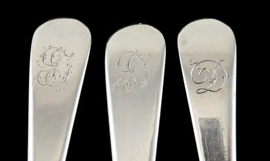 3 Antique 1817 English Georgian Sterling Silver Master Salt Spoons