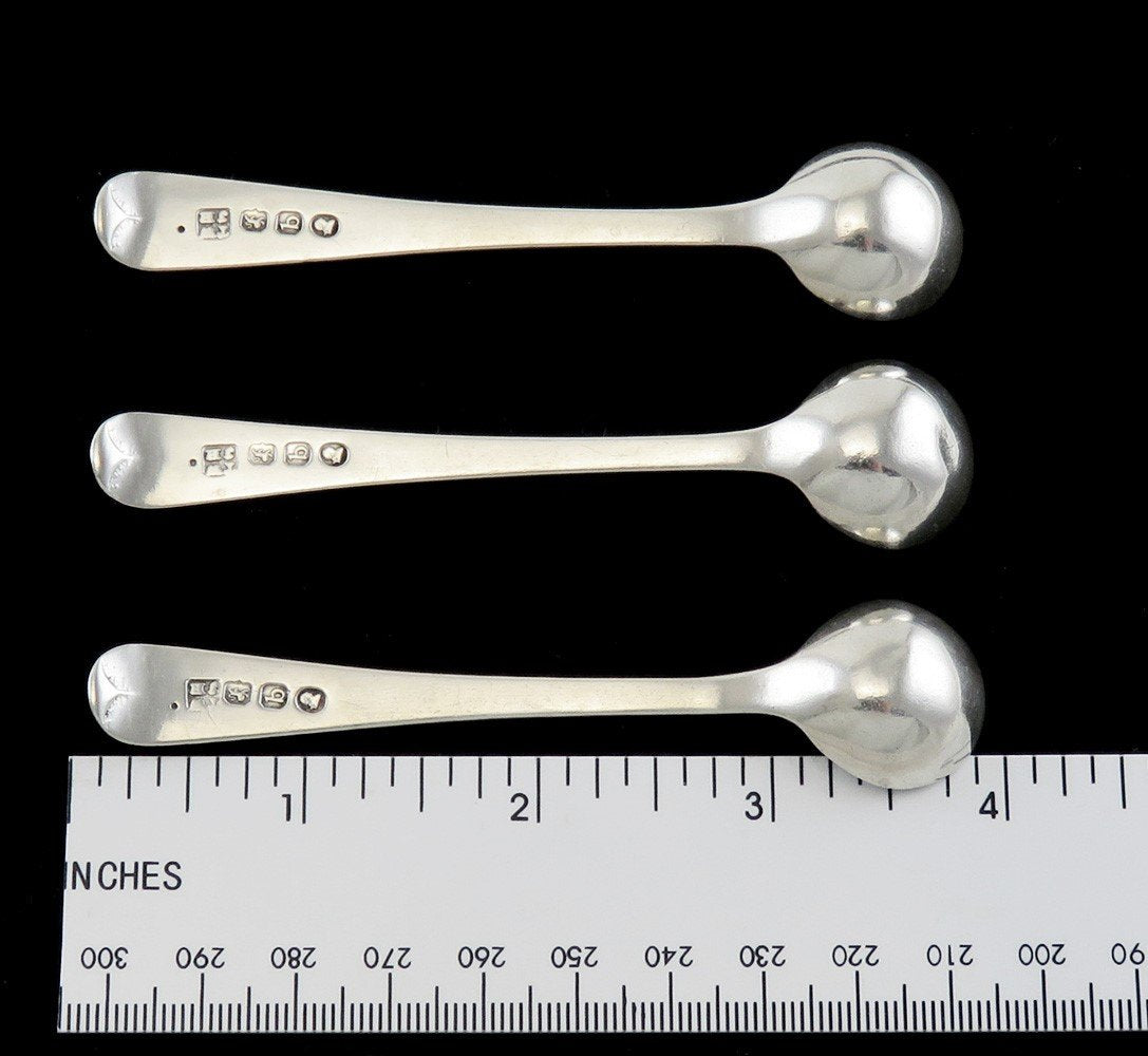 3 Antique 1817 English Georgian Sterling Silver Master Salt Spoons