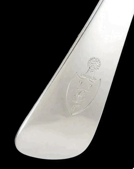 Huge 1893 Victorian English Sterling Silver Platter Serving Spoon Sickle Crest